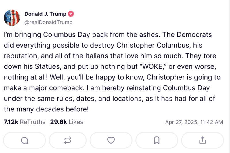 Donald Trump sobre el Día de Cristóbal Colón